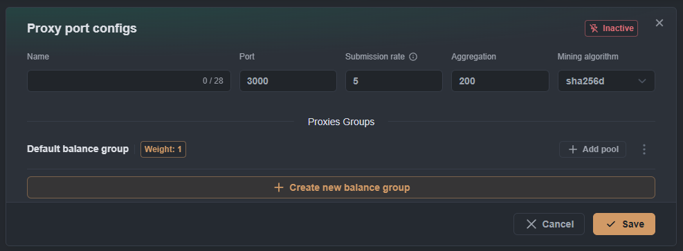 Port configuration modal